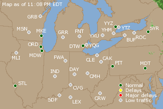 Great Lakes U.S. Airport Delays Map