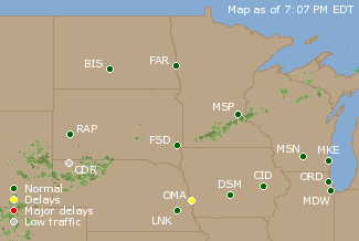 Northern U.S. Airport Delays Map