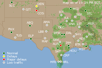 Southern-Central U.S. Airport Delays Map