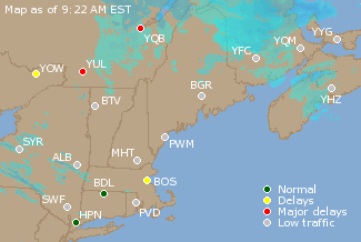 Eastern Canada Airport Delays Map