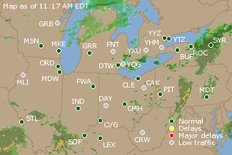 Great Lakes U.S. Airport Delays Map