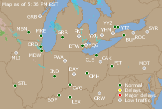 Great Lakes U.S. Airport Delays Map