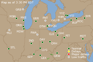 Great Lakes U.S. Airport Delays Map