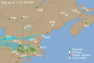 Eastern Canada Airport Delays Map