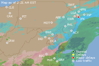 Mid-Atlantic U.S. Airport Delays Map