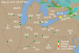 Great Lakes U.S. Airport Delays Map