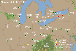 Great Lakes U.S. Airport Delays Map
