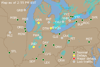 Great Lakes U.S. Airport Delays Map