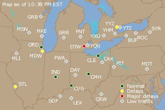 Great Lakes U.S. Airport Delays Map