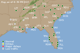 Southeast U.S. Airport Delays Map