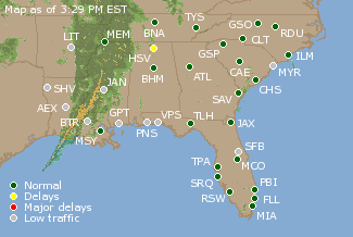 Southeast U.S. Airport Delays Map