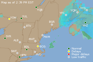 Eastern Canada Airport Delays Map