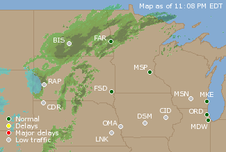 Northern U.S. Airport Delays Map