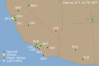 Southwest U.S. Airport Delays Map