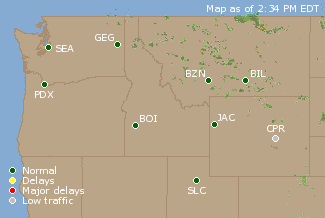 Northwest U.S. Airport Delays Map