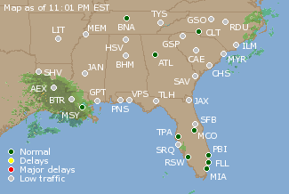 Southeast U.S. Airport Delays Map