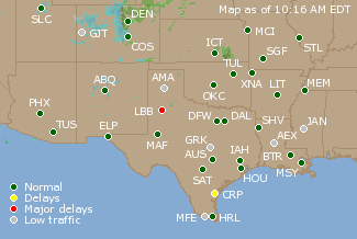 Southern-Central U.S. Airport Delays Map