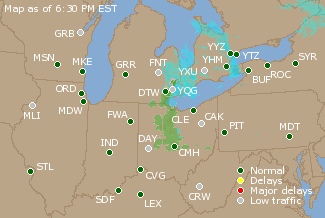 Great Lakes U.S. Airport Delays Map