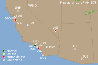 Southwest U.S. Airport Delays Map