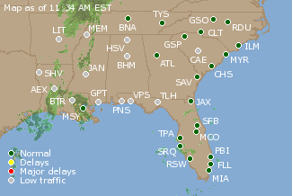 Southeast U.S. Airport Delays Map