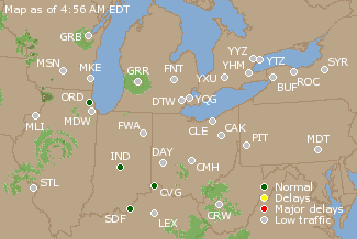 Great Lakes U.S. Airport Delays Map