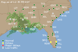 Southeast U.S. Airport Delays Map