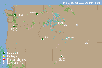 Northwest U.S. Airport Delays Map