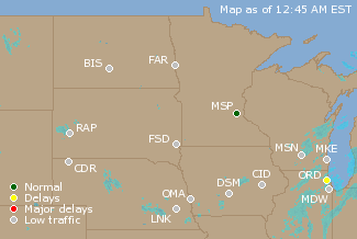 Northern U.S. Airport Delays Map