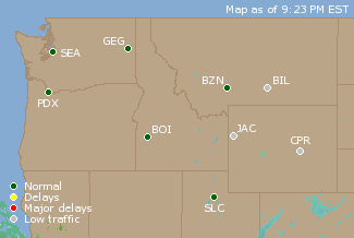 Northwest U.S. Airport Delays Map