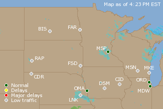 Northern U.S. Airport Delays Map