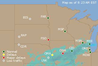 Northern U.S. Airport Delays Map