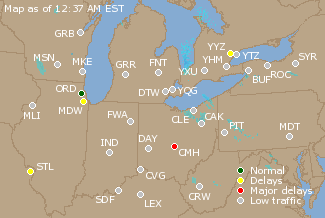 Great Lakes U.S. Airport Delays Map