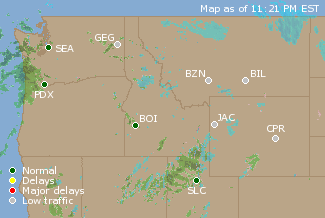 Northwest U.S. Airport Delays Map