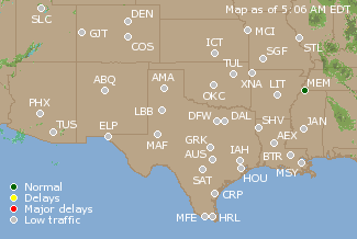 Southern-Central U.S. Airport Delays Map