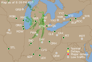 Great Lakes U.S. Airport Delays Map