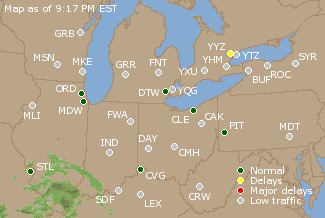 Great Lakes U.S. Airport Delays Map