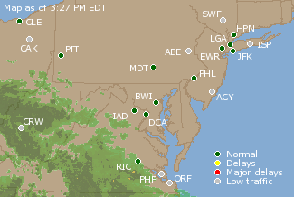 Mid-Atlantic U.S. Airport Delays Map