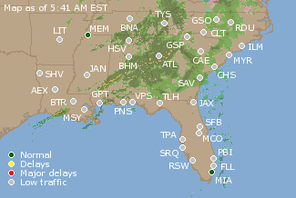 Southeast U.S. Airport Delays Map