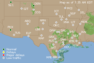 Southern-Central U.S. Airport Delays Map