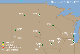 Northern U.S. Airport Delays Map