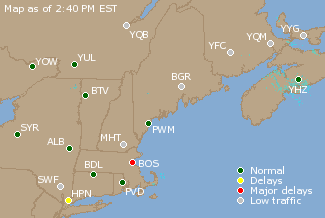 Eastern Canada Airport Delays Map