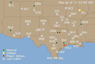 Southern-Central U.S. Airport Delays Map