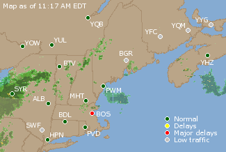 Eastern Canada Airport Delays Map