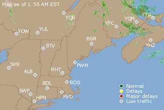 Eastern Canada Airport Delays Map