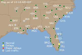 Southeast U.S. Airport Delays Map