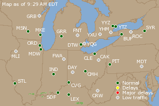 Great Lakes U.S. Airport Delays Map
