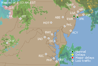 Mid-Atlantic U.S. Airport Delays Map