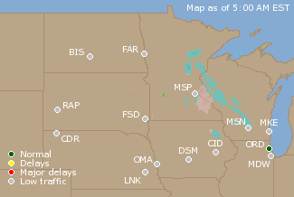 Northern U.S. Airport Delays Map