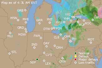 Great Lakes U.S. Airport Delays Map