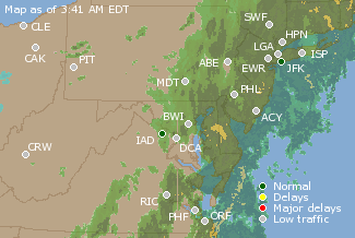 Mid-Atlantic U.S. Airport Delays Map